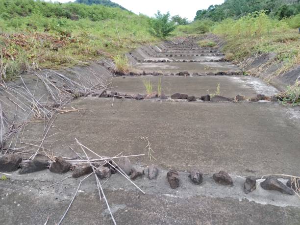 istock cement canal carrying water from the mountain, forest 2157496138