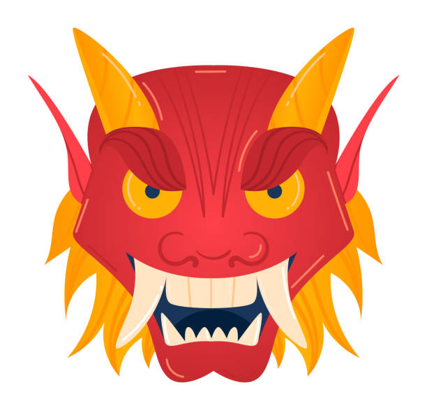 istock Fierce red dragon face illustration colorful wings glaring yellow eyes large fangs menacing teeth 2157497222