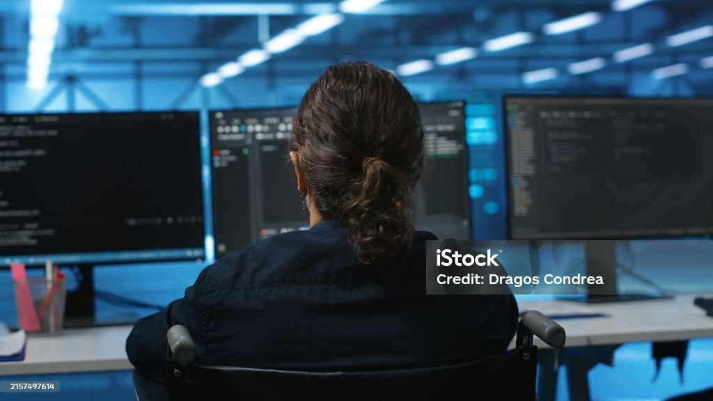 Server Disability Examples Person With Disability In Inclusive Server Hub Workspace Working Stock ...
