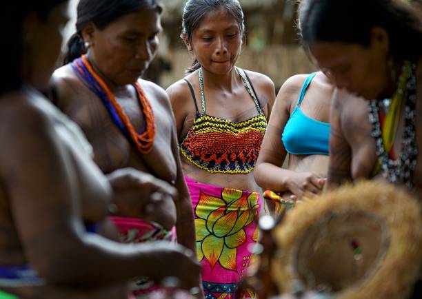 On 05-14-2017 at Laurel, Embera Wounaan indigenous community located about 250 km from the capital city of Panama, in the Darién jungle on the banks of the Lara river.Some 45 people decided to found this small community with the hope of conserving their customs and traditions. The same expects to subsist in agriculture and fishing as it has always been but with the hope of being able to receive visitors who want to live with them their traditions and the sale of their crafts.The Embera-Wounaan are a people who live and work around rivers. They build their canoes (pirogues) with espavé wood, hawthorn cedar and yellow pine. The indigenous people are excellent goldsmiths and wood carvers. Women make basketry items; baskets, mats and decorations.