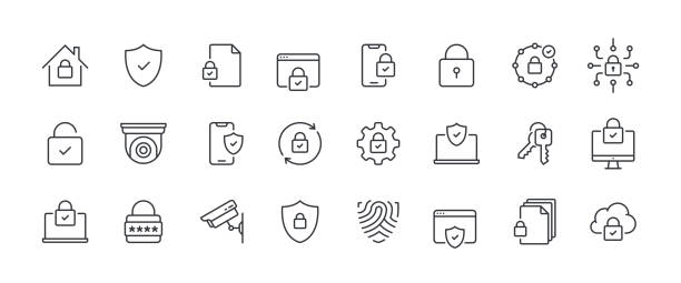 Safety Vector Line Icon Set. Security and Protection Editable Stroke Icon Collection.