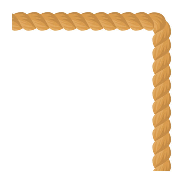istock Golden brown twisted rope corner isolated white background. Strong fiber hemp cable border design 2157514971