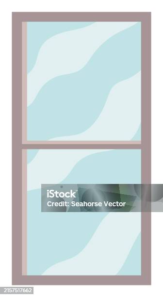 Cartoon Window Light Off Cartoon Window Light Blue Sky Cloud View Brown Frame Rectangular Window ...
