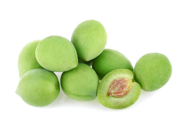 green plum fruit isolated on white background