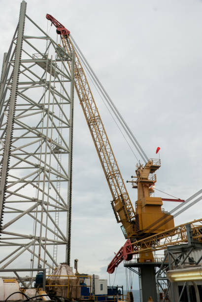 istock Crane and metal leg in offshore drilling rig 2157522536