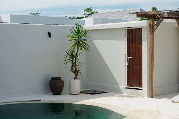 istock Outdoor Patio with Pool and Potted Plant 2157529355