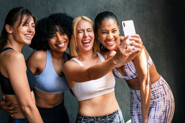 istock Cheerful sporty women taking a selfie 2157530111