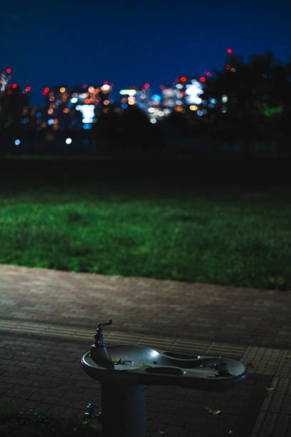 Drinking Water Fountain in a Park at night