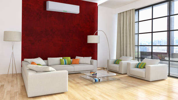 istock modern bright interiors room with air conditioning and remote control illustration 3D rendering 2157531997