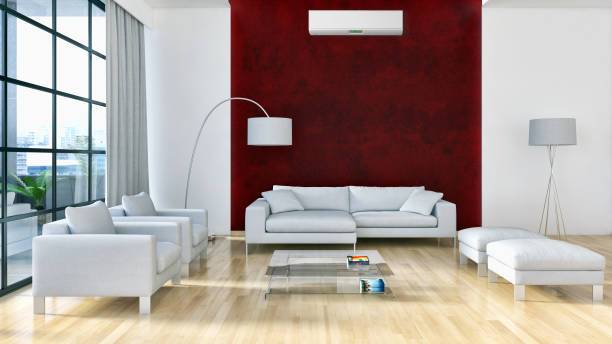 istock modern bright interiors room with air conditioning and remote control illustration 3D rendering 2157532088