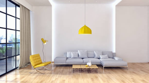 istock Illustration 3D rendering large luxury modern bright interiors Living room mockup computer digitally generated image 2157532100