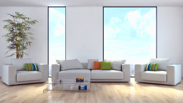 istock Large luxury modern bright interiors Living room mockup illustration 3D rendering image 2157532158