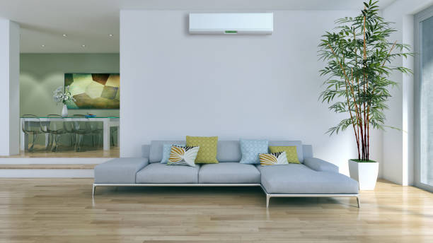istock modern bright interiors room with air conditioning and remote control illustration 3D rendering 2157532239