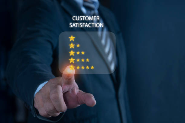 istock Businessman touch on five-star icon for feedback review satisfaction service, Customer service experience and business satisfaction survey. 2157532340
