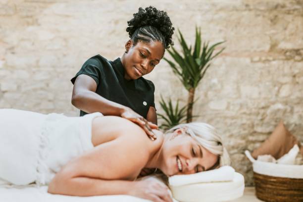 istock Woman enjoying massage therapy, self-care concept 2157534009
