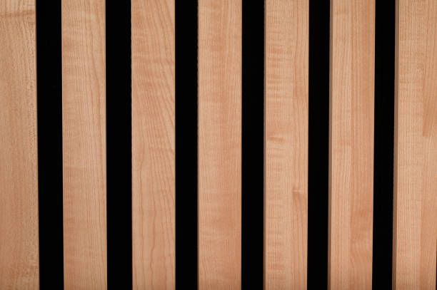 istock Wooden wainscoting - lamellas on the wall, structure of vertical boards macro 2157535351