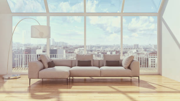 istock Illustration 3D rendering large luxury modern bright interiors Living room mockup computer digitally generated image 2157537533
