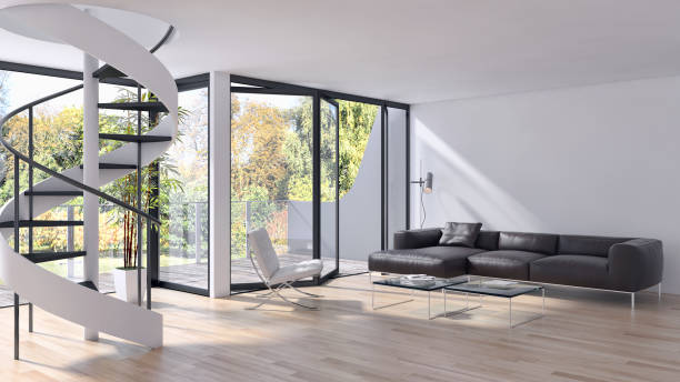 istock Illustration 3D rendering large luxury modern bright interiors Living room mockup computer digitally generated image 2157539400