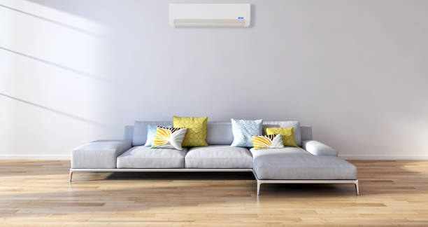istock modern bright interiors room with air conditioning and remote control illustration 3D rendering 2157540901