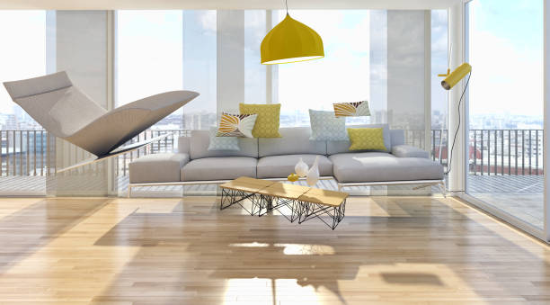 istock Large luxury modern bright interiors Living room mockup illustration 3D rendering image 2157541339