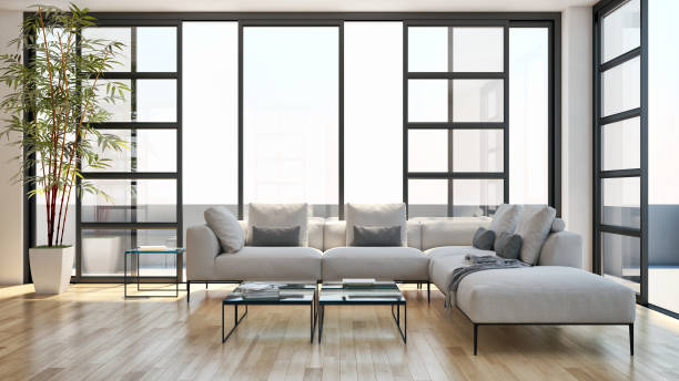 istock Large luxury modern bright interiors Living room mockup illustration 3D rendering image 2157541424