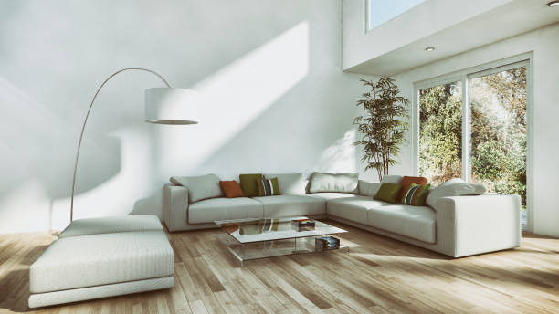 istock Illustration 3D rendering large luxury modern bright interiors Living room mockup computer digitally generated image 2157543258