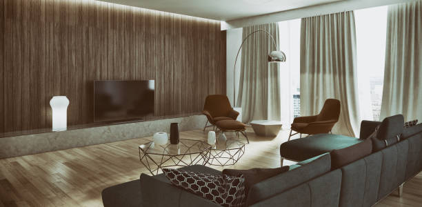 istock Illustration 3D rendering large luxury modern bright interiors Living room mockup computer digitally generated image 2157543380