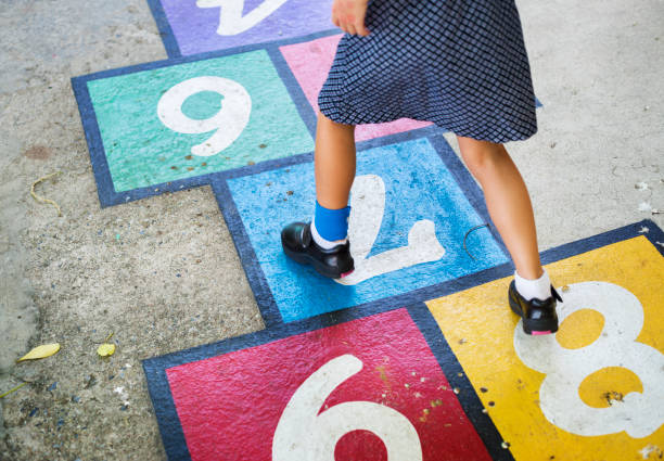 istock Kid playing hopscotch at school 2157545083