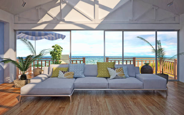 istock Large luxury modern bright interiors Living room mockup illustration 3D rendering image 2157546955