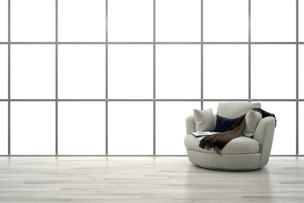 White one color armchair on a white flat background. Minimalistic design object. 3d rendering icon ui ux interface element