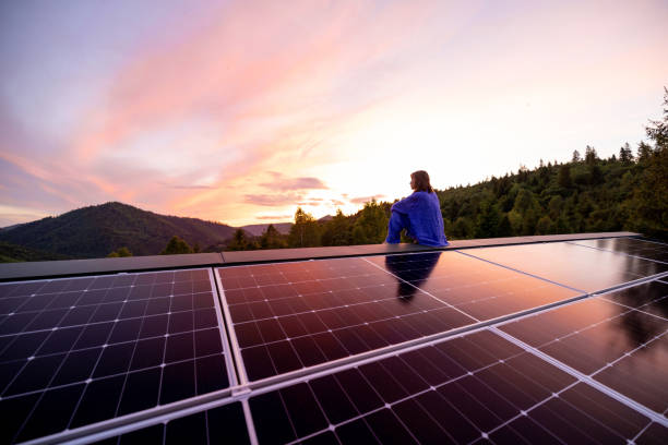 istock Rooftop with solar panels on house in mountains, 2157549199