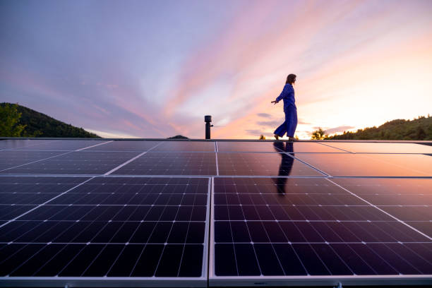 istock Rooftop with solar panels on house in mountains, 2157549350