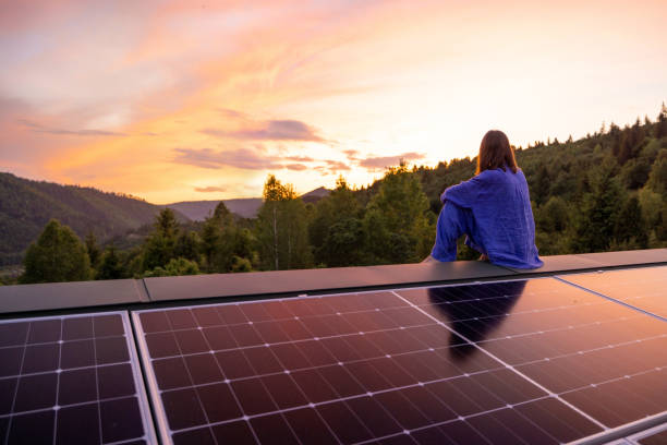 istock Rooftop with solar panels on house in mountains, 2157549667