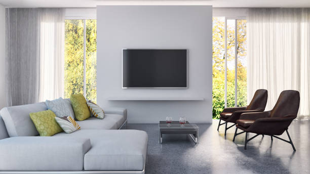 istock Large luxury modern bright interiors Living room mockup illustration 3D rendering image 2157549691