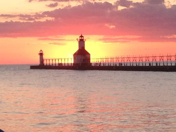 istock Light house on Lake Michigan at Silver Beach. 2157549775