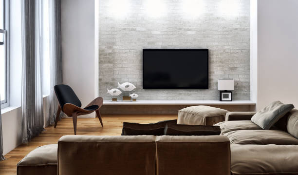 istock Large luxury modern bright interiors Living room mockup illustration 3D rendering image 2157551135