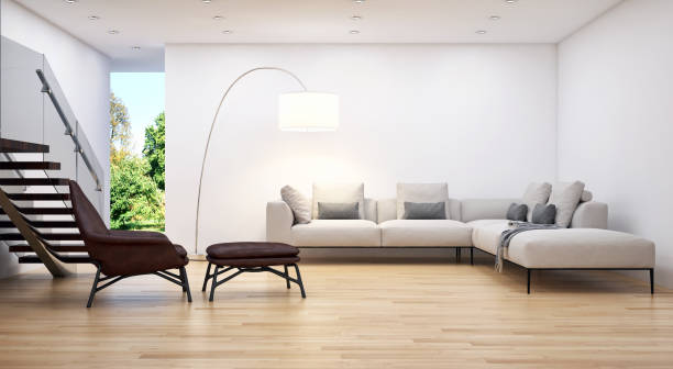 istock Large luxury modern bright interiors Living room mockup illustration 3D rendering image 2157551542