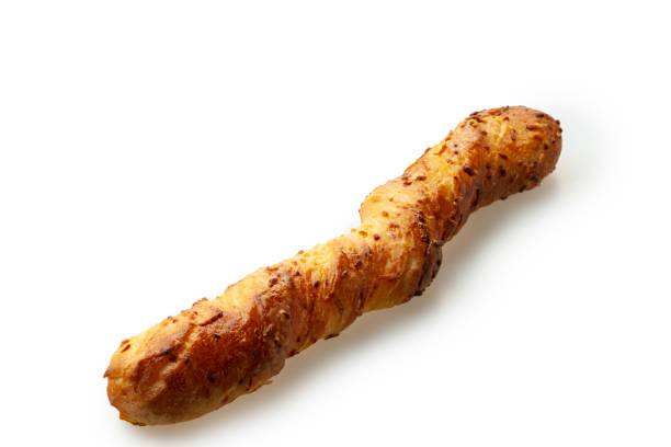 Long loaf of bread isolated on white background. Long bread roll.