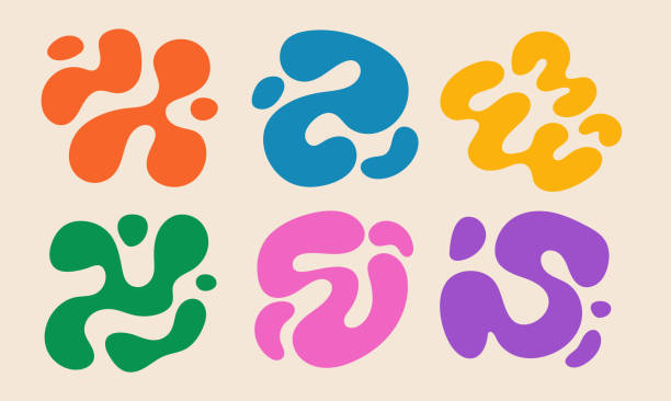 illustrazioni stock, clip art, cartoni animati e icone di tendenza di insieme di blob organico amorfo astratto. forma fluida e fluida multicolore. elementi di scarabocchio disegnati a mano. stampa di design - geometrici