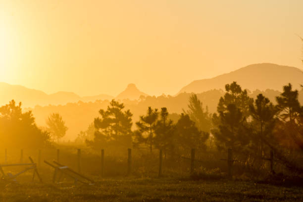 Sunrise on the mountain in the morning. Beautiful nature landscape.