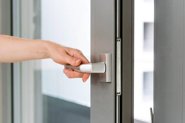 istock Woman hand hold handle and open plastic pvc window for ventilation indoors 2157561505