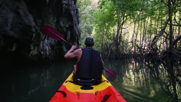 istock Tourist engages in kayaking session paddling near cliff 2157561547