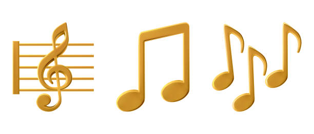 istock Music golden emoticon, mobile app emoji. Treble clef and notes icons. Elements for melody recording. Metal decoration for music festival poster. Jazz orchestra, violin and piano or vocal song concert. 2157561919