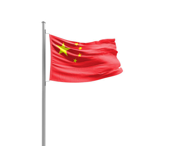 istock China flag waving mast on white background with clipping path. 2157565895