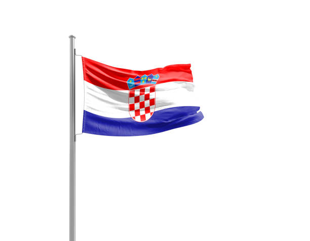 Croatia flag waving mast on white background with clipping path.