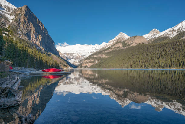 istock Red Canoes at Lake Louise 2157566249