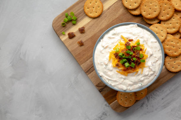 istock Homemade Crack Dip Appetizer in a Bowl, top view. Flat lay, overhead, from above. 2157575836