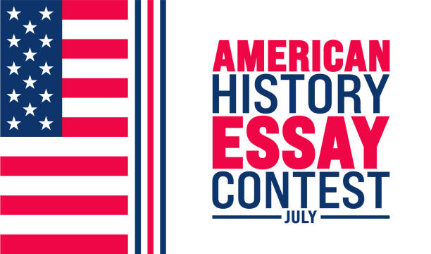 istock July is American History Essay Contest background template. Holiday concept. use to background, banner, placard, card, and poster design template with text inscription and standard color. vector 2157577148