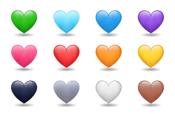 Heart Color Set Icons. Cartoon Style Love Symbol emoji. Heart Love Emoji Icon on white background. Heart Color Set Icons. Cartoon Style Love Symbol emoji. Heart Love Emoji Icon on white background. Red, orange, yellow, green, blue, purple, black, white, brown color hearts. bad heart stock illustrations