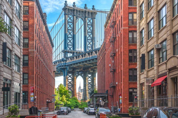 The historic Manhattan Bridge seen from Brooklyn